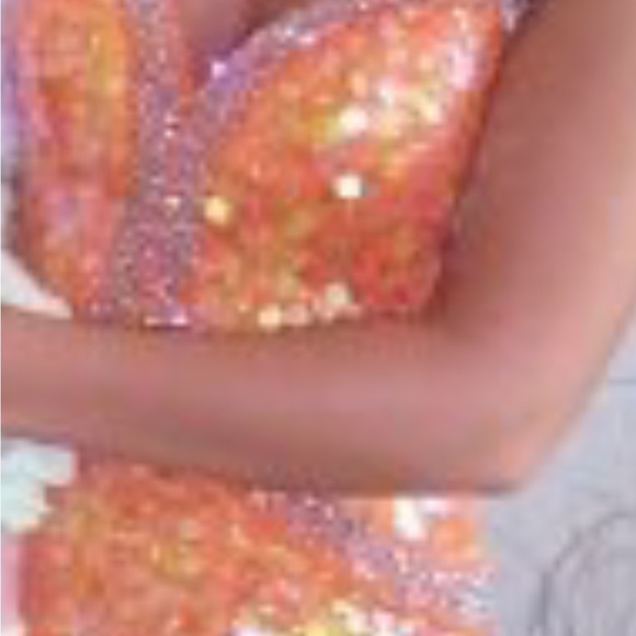 Beautiful beaded, coral prom, dress, fitted at waist, spaghetti straps. - Picture 6 of 9